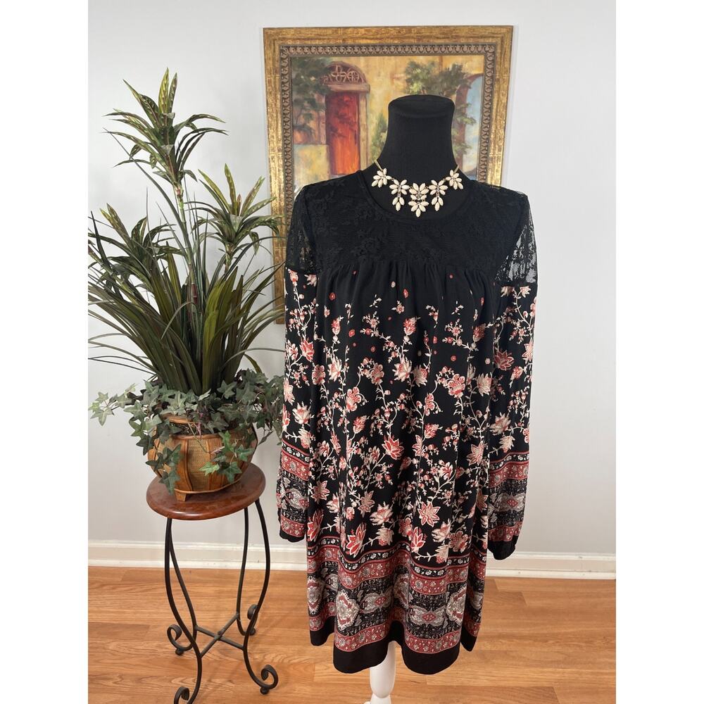 Tassels N Lace Mini Dress Women's M Black Floral Key Hole Back Ethereal Goth